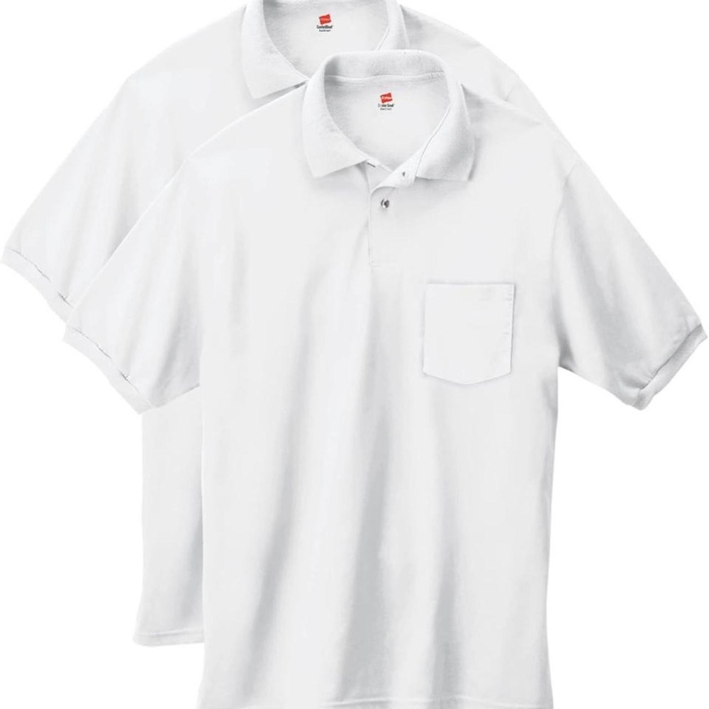 Hanes Mens Short Sleeve Jersey Pocket Polo Pack of 2 White Large
